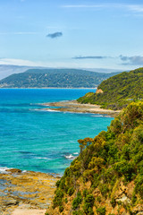 All shades of blue of the Pacific ocean.