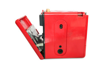 Red radio and cassette tapes