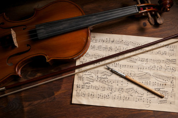 Sheet music and violin