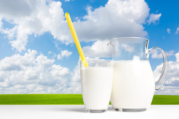Milk on a table with a natural background