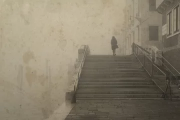 Zelfklevend Fotobehang Vintage view of Venice with fog. Effect with grunge background © puckillustrations