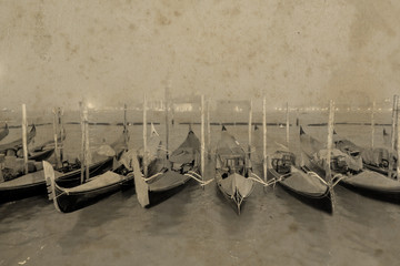 Fototapeta na wymiar Vintage view of Venice with gondola. Effect with grunge background