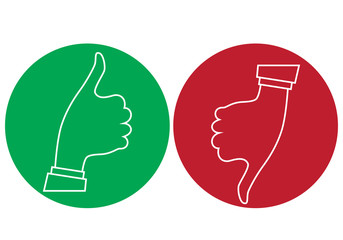 Like and dislike icons set. Thumbs up and thumbs down.Vector round thin line icons isolated on white background.