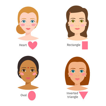 Set of different woman face types vector illustration character shapes girl beautiful female