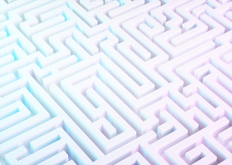 Labyrinth in white, blue and purple colors. 3d illustration.