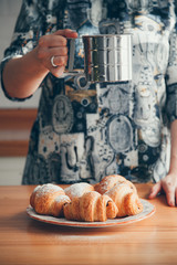 Pastries and desserts in the composition in rag background