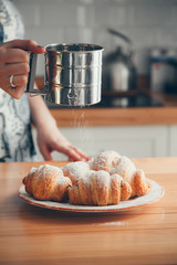 Pastries and desserts in the composition in rag background