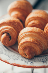 Pastries and desserts in the composition in rag background