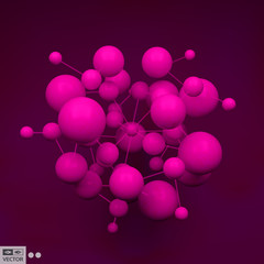 Molecule. Abstract molecular structure with particles. Scientific background. 3D vector illustration for design.