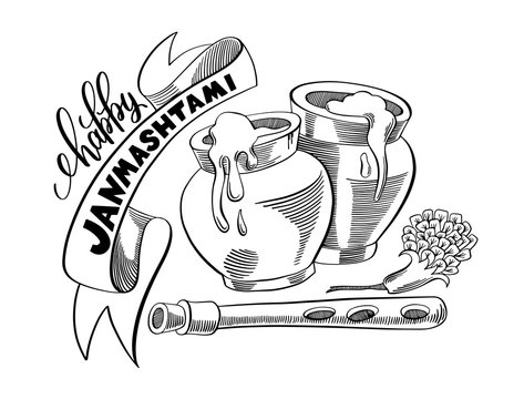 black and white line art composition to indian janmashtami celeb