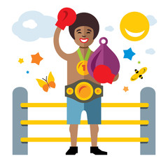 Vector Boxing success. Flat style colorful Cartoon illustration.
