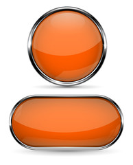 Orange glass buttons with metal frame. Round and oval web icons