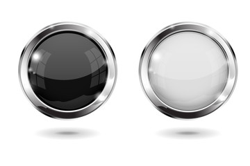 Black and white round buttons with metal frame