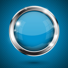 Blue shiny button. Round glass web icon