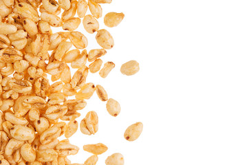 Puffed honey air rice wheat isolated with copy space.  Decorative border. Cereals texture.