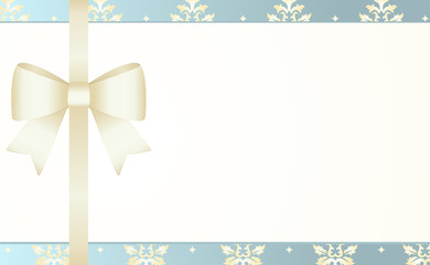 Vector Invitation card with golden holiday ribbon and bow. Gift Voucher Template  with  place for text.