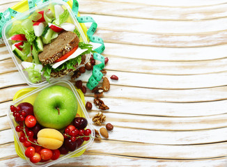 Lunch box for healthy eating diet with measuring tape