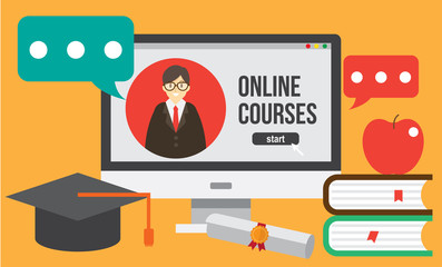 online study , online teacher and consultant. distance education. vector illustration.
