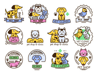 Pet badge vector graphic sticker set domestic insignia cat dog veterinary animal sticker illustration