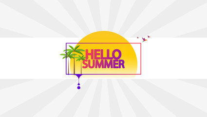 Fototapeta premium Hello Summer Abstract Vector Design with Rising Sun and Other Summer Design Elements