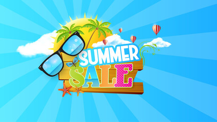 Fototapeta premium Summer Sale Abstract Vector Design on Wooden Board. Eps 10 Illustration.