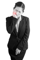 Toothache symptom in a woman isolated on white background. Clipping path on white background.