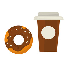 Chocolate donut with sprinkles and coffee in paper cup