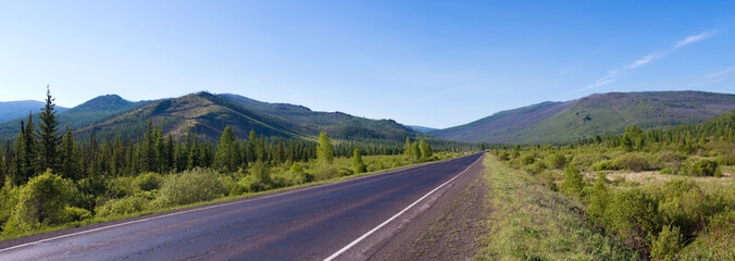 The road in the mountains Western Sayan. Siberia
