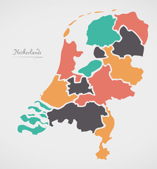 Netherlands Map with states and modern round shapes