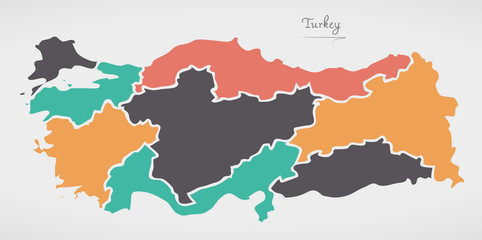 Turkey Map with states and modern round shapes