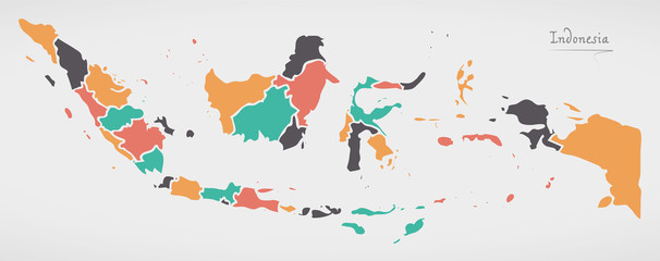 Indonesia Map with states and modern round shapes