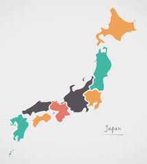 Japan Map with states and modern round shapes