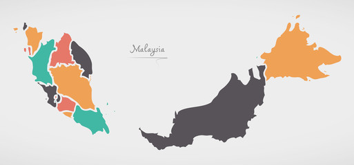 Malaysia Map with states and modern round shapes