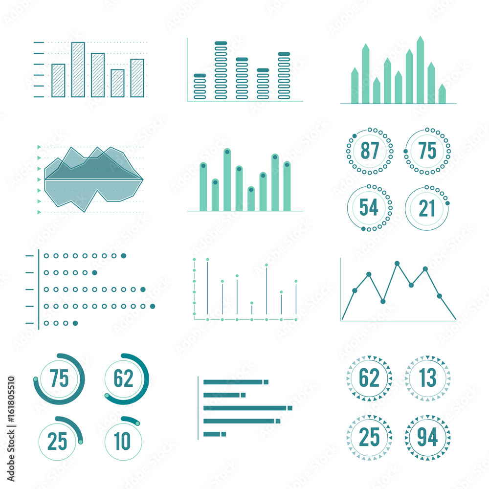 Wall mural linear charts, graphs and progress bar. vector line diagram. infographics ellements