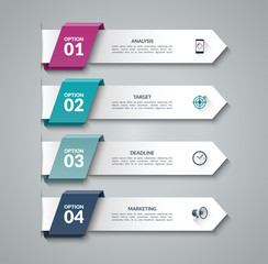 Modern infographic arrows. Vector design template of 4 options, steps, parts. Can be used for workflow layout, diagram, step by step infographics, graph chart, diagram, web design.
