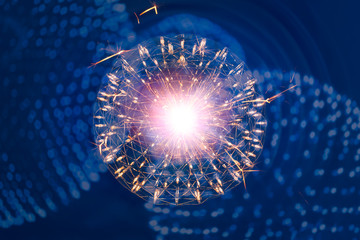 Nucleus of Atom Nuclear explode atomic bomb red hot ray radiation light science illustration...
