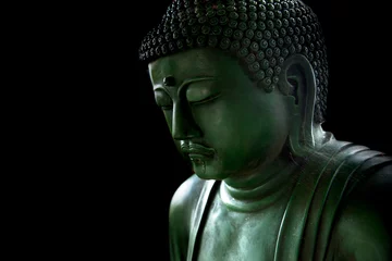 Poster Bouddha zen style buddha with light of wisdom black and white, peaceful asian buddha tao religion art style statue.