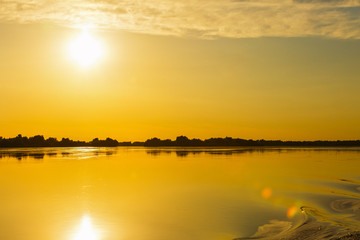 Beautiful scenery with a golden sunset in the Danube Delta