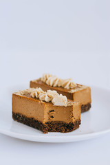 Useful raw chocolate dessert on a white background