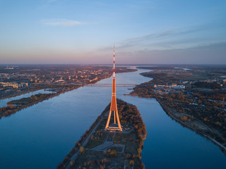 TV tower. Riga, capital of Latvia. Aerial view.