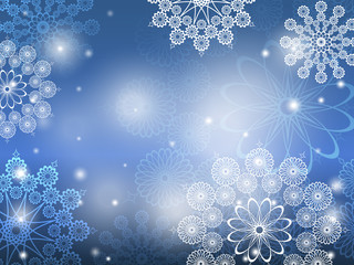 Christmas background. Snowflakes on blue background. Winter holiday abstract vector illustration