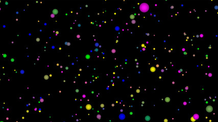 Colorful balls, lots of black backdrops, multicoloured balls and dot