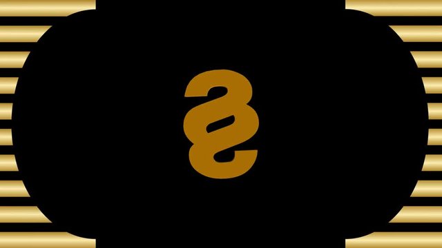 Paragraph 3d symbol animation, golden paragraph on black background, moving golden abstract horizontal strips, blurry light