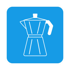 Icono plano cafetera en cuadrado azul 