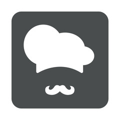 Icono plano gorro cocinero y bigote en cuadrado gris