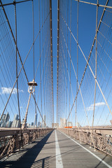 Brooklyn Bridge: symmetrical view of overhead steel cables