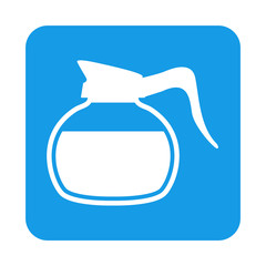 Icono plano jarra cafe en cuadrado azul