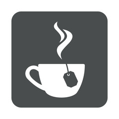 Icono plano taza te humeante en cuadrado gris
