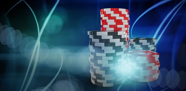 Composite 3d image of computer graphic image of gambling chips