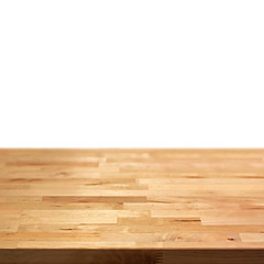 Wood table top on white background
